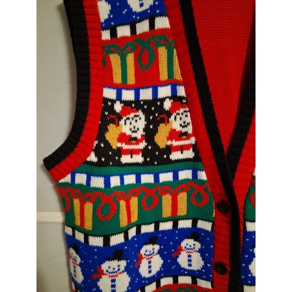 Vintage Avon Ugly Christmas Sweater Vest Snowman Santa Presents Plus Size 1X/2X - Picture 2 of 9